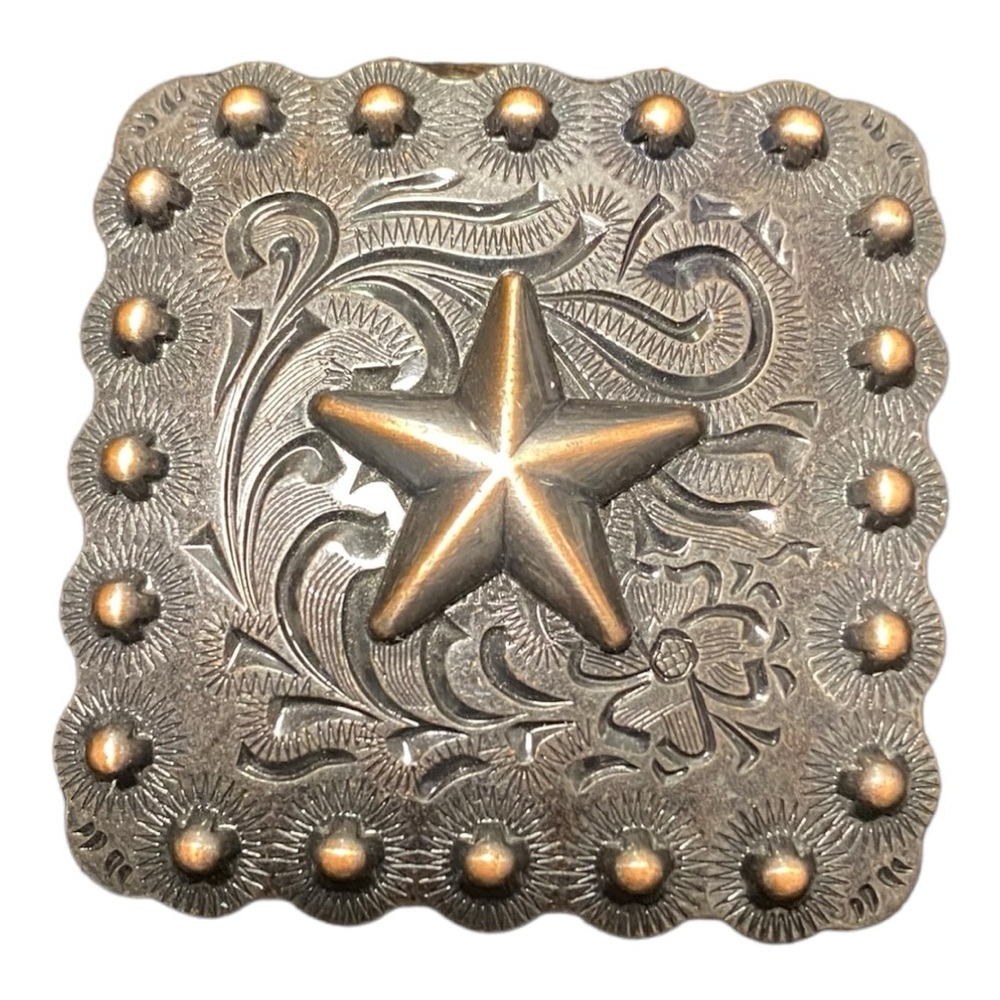 TRIGG LEATHER SQUARE BERRY CONCHO STAR W/PENDANT ADAPTER, ANTIQUE COPPER/BRONZE